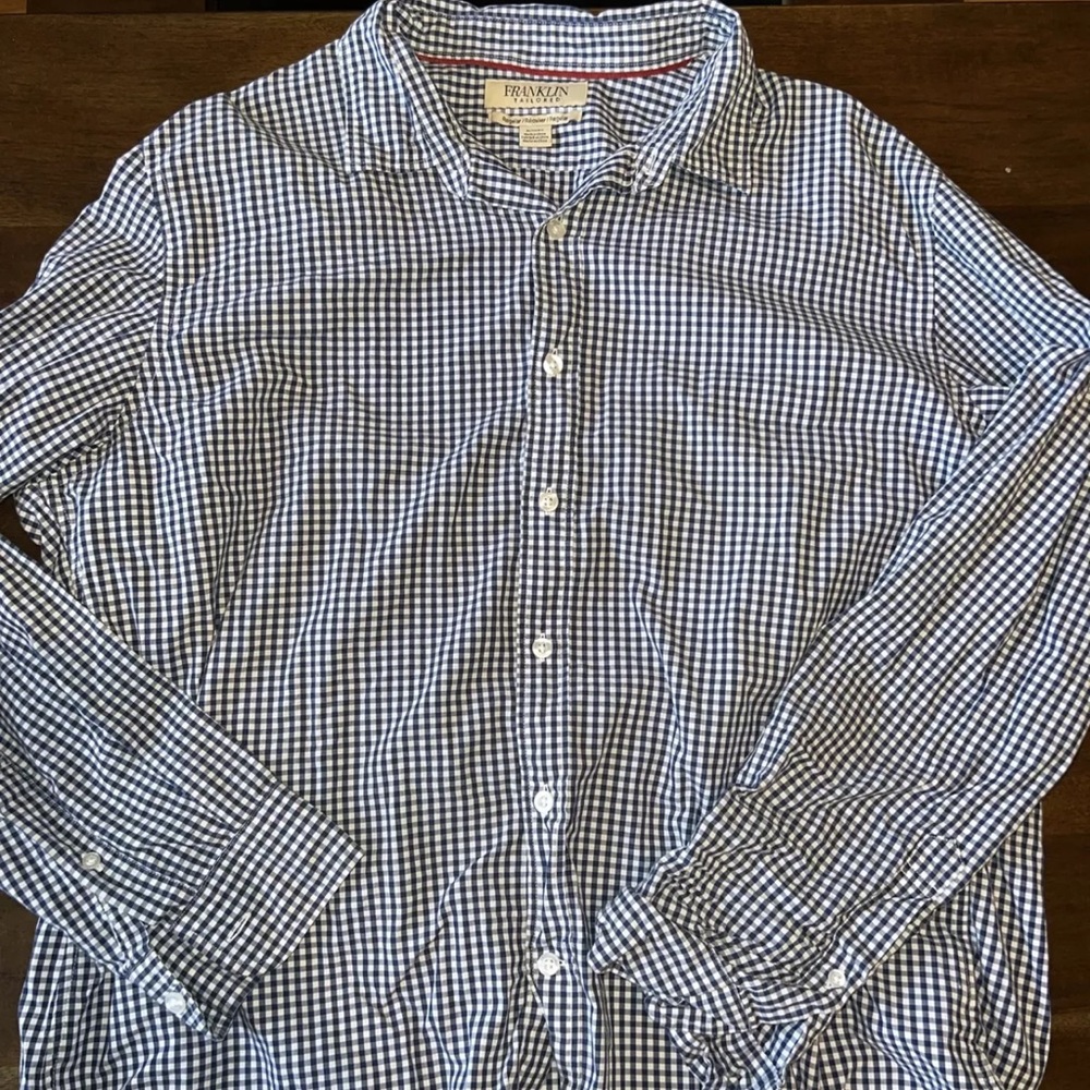 Franklin Tailored Men's Blue/White Plaid Shirt- XL Regular